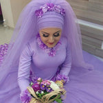 Cargar imagen en el visor de la galería, Long Sleeves Ball Gowns Flower Wedding Dresses Hijab For Muslim Arabic Women
