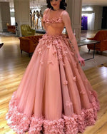 Cargar imagen en el visor de la galería, Pink-Wedding-Dresses-Ball-Gowns-Flowers-Beaded-Evening-Gowns
