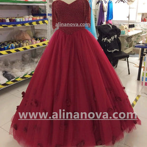 Burgundy Wedding Dresses Ball Gowns Off The Shoulder With Tassel