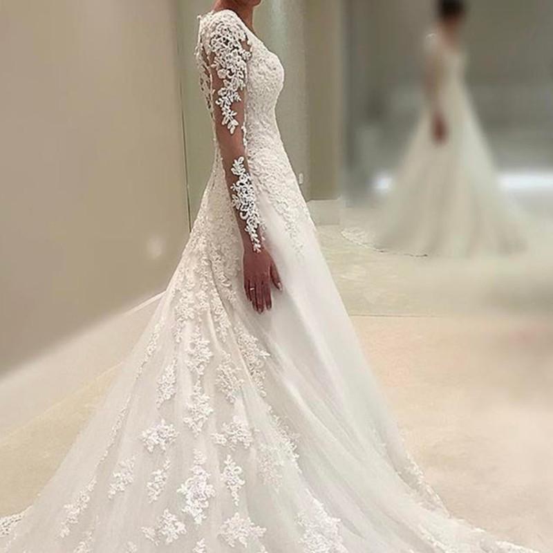 Vintage Lace Wedding Dresses Princess Long Sleeves Bridal Gowns