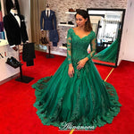 Afbeelding in Gallery-weergave laden, Lace Appliques Long Sleeves V Neck Ball Gowns Wedding Dresses
