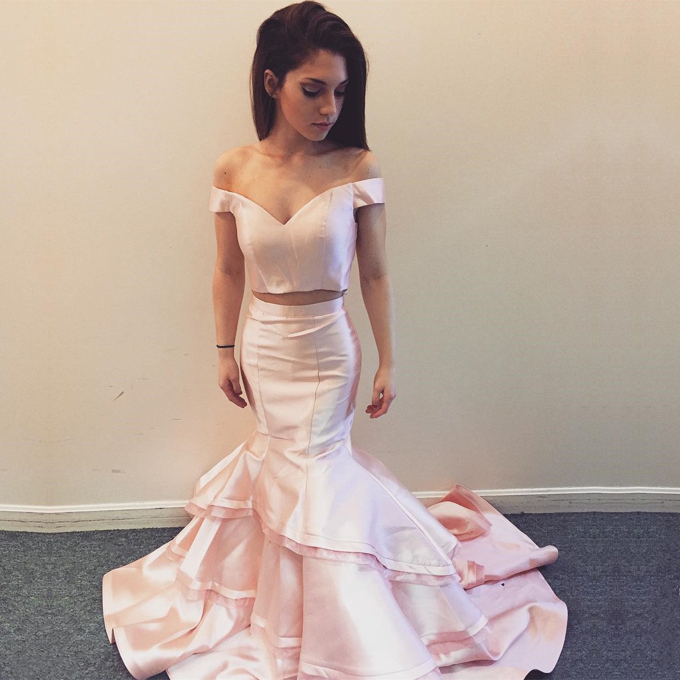 Blush Pink Taffeta Mermaid Evening Gowns 2022 Sexy Off Shoulder Prom Dress