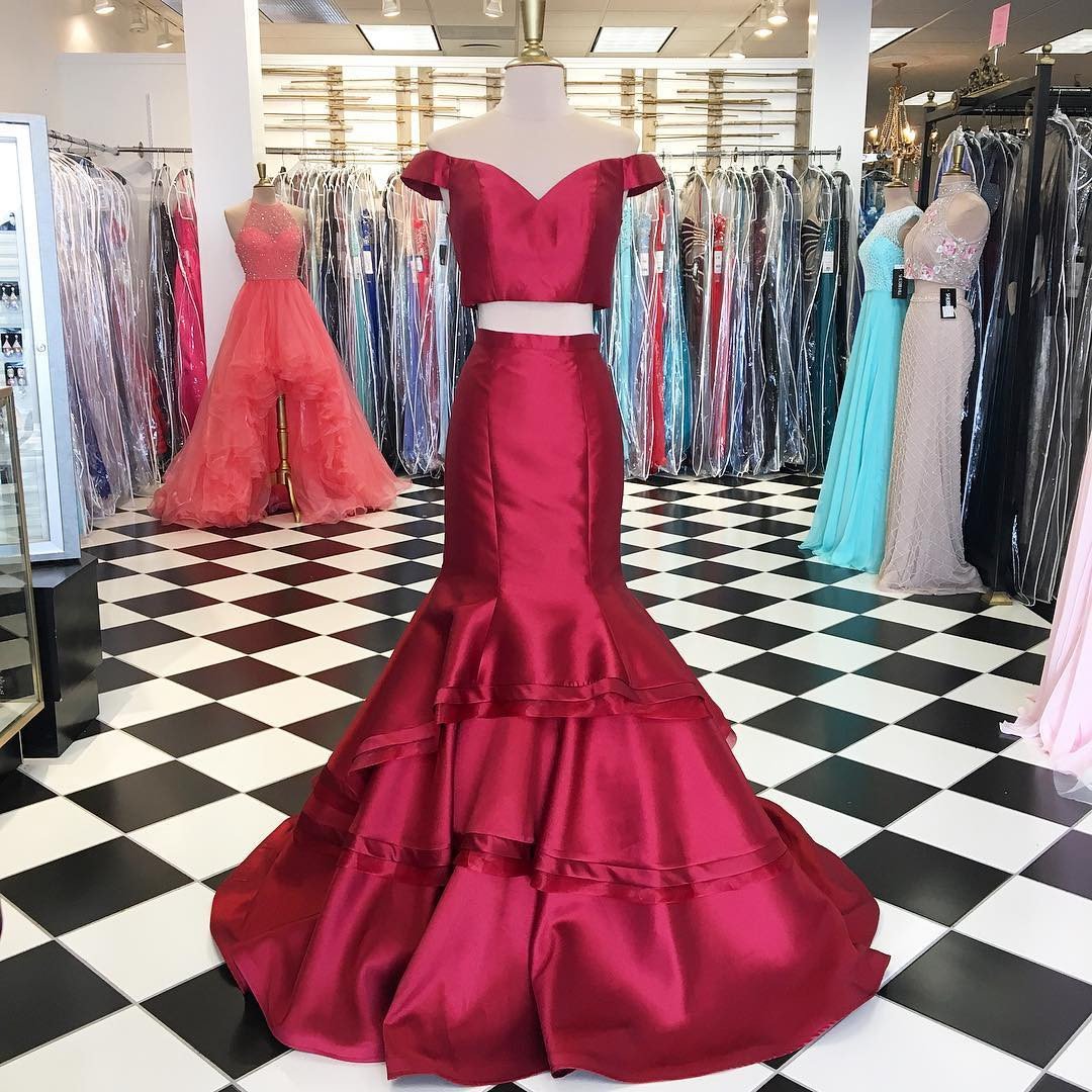 off the shoulder burgundy evening dress mermaid new two piece prom dress