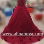 Cargar imagen en el visor de la galería, Burgundy Wedding Dresses Ball Gowns Off The Shoulder With Tassel

