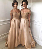 Cargar imagen en el visor de la galería, Gold Sequins Beads V Neck Long Satin Bridesmaid Dresses 2017
