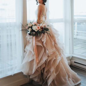 Lace Appliques Sweetheart Organza Layered Wedding Dresses Ball Gowns 2017