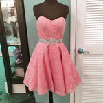 Load image into Gallery viewer, elegant crystal bead sashes sweetheart lace prom homecoming dresses short
