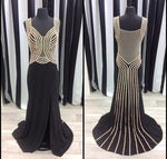 Load image into Gallery viewer, Black Chiffon Cap Sleeves Evening Dresses Mermaid Prom Gowns With

