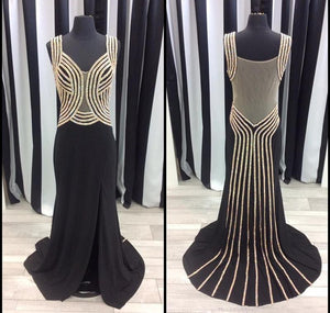Black Chiffon Cap Sleeves Evening Dresses Mermaid Prom Gowns With