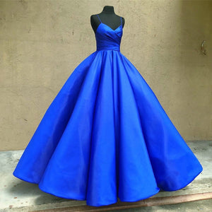 spaghetti straps v neck royal blue taffeta wedding dresses ball gowns