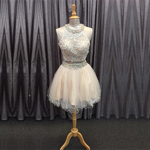 light champagne tulle lace beading homecoming dresses two piece style