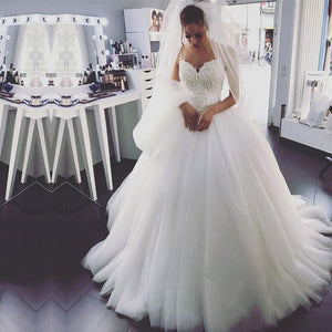 pearl embroidery beaded sweetheart tulle princess wedding dresses 2017