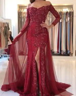 Load image into Gallery viewer, Elegant Off The Shoulder Lace Mermaid Evening Dresses With 3/4 Sleeves
