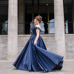 Load image into Gallery viewer, Elegant V Neck Lace Off Shoulder Ball Gowns Satin Dress For Wedding
