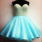 Load image into Gallery viewer, Ice Blue Tulle Pearl Sweetheart Homecoming Dresses Short Prom Gowns 2017
