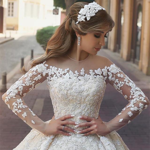 Vintage Long Sleeves Wedding Dresses Lace Embroidery 2017