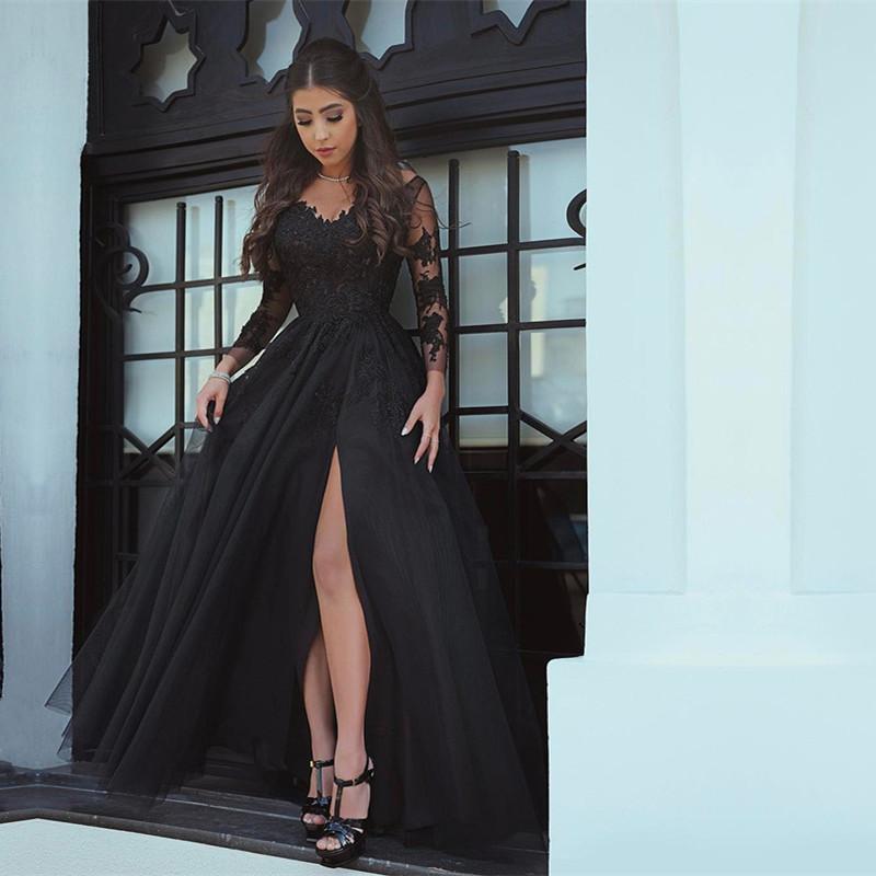 Long-sleeves-Prom-Dresses-2019-Black-Evening-Gowns