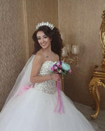 Load image into Gallery viewer, pearl and crystal beaded sweetheart drop waist wedding dress princess
