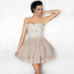 Cargar imagen en el visor de la galería, White Lace Appliques Nude Satin Ruffle Homecoming Dresses 2018
