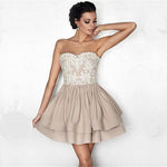 Cargar imagen en el visor de la galería, White Lace Appliques Nude Satin Ruffle Homecoming Dresses 2018
