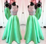 Load image into Gallery viewer, Unique Keyhole Back Long Satin Prom Dresses Ball Gowns Sequins And Beaded
