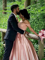 Load image into Gallery viewer, Blush Pink Wedding Dresses Satin Off Shoulder Ball Gowns
