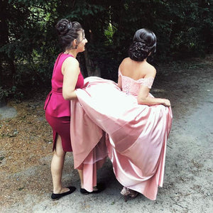 Blush Pink Wedding Dresses Satin Off Shoulder Ball Gowns