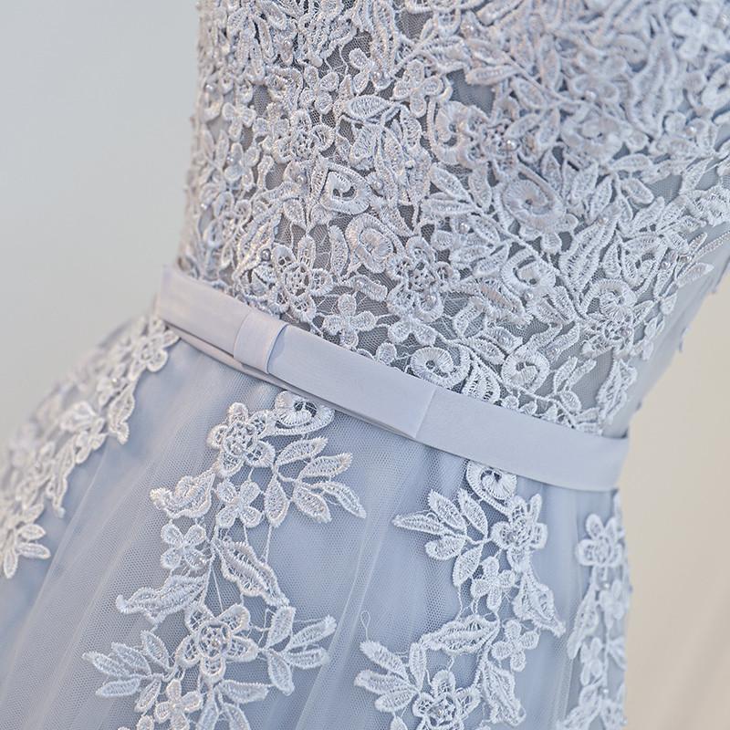 Elegant Lace Appliques Tea Length Bridesmaid Party Dresses