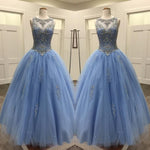 Load image into Gallery viewer, Light Blue Tulle Ball Gowns Quinceanera Dresses Crystal Beaded
