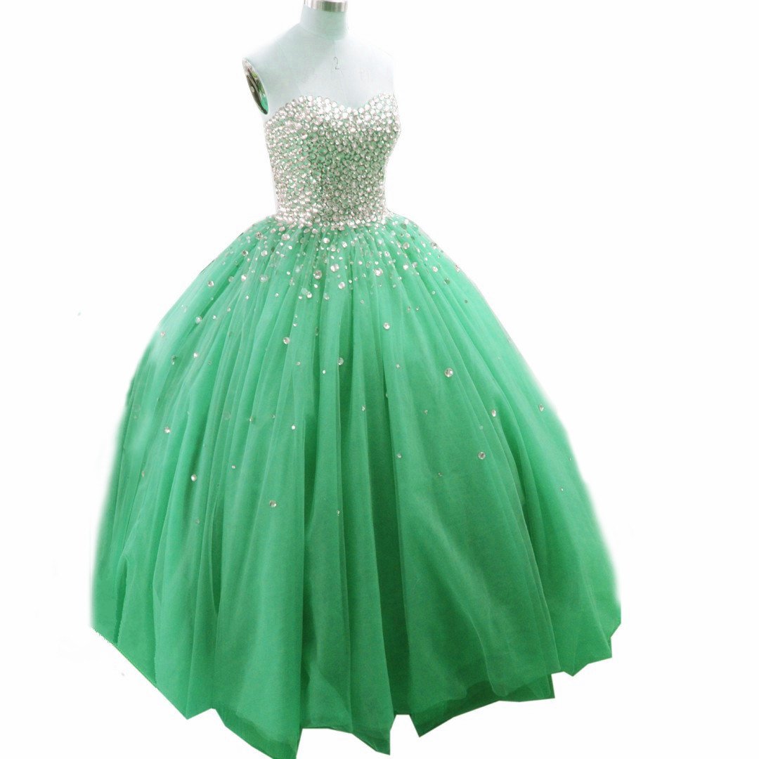 Organza Ball Gowns Sweetheart Prom Dresses With Crystal Beaded