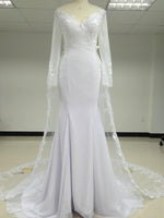 Load image into Gallery viewer, lace long sleeves open back mermaid wedding dresses 2022
