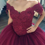 Load image into Gallery viewer, Burgundy Ball Gown Dresses Lace Off The Shoulder
