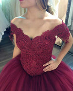 Load image into Gallery viewer, Burgundy Ball Gown Dresses Lace Off The Shoulder
