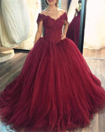 Load image into Gallery viewer, Burgundy Ball Gown Dresses Lace Off The Shoulder
