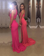 Load image into Gallery viewer, Long Jersey Backless Mermaid Prom Dresses Leg Slit

