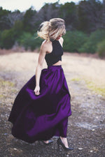 Cargar imagen en el visor de la galería, black crop top taffeta ball gowns prom dresses two pieces
