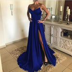 Load image into Gallery viewer, Sexy A Line Strapless Long Satin Split Prom Dresses
