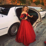 Load image into Gallery viewer, Burgundy Satin Off The Shoulder Ball Gowns Evening Dresses 2018

