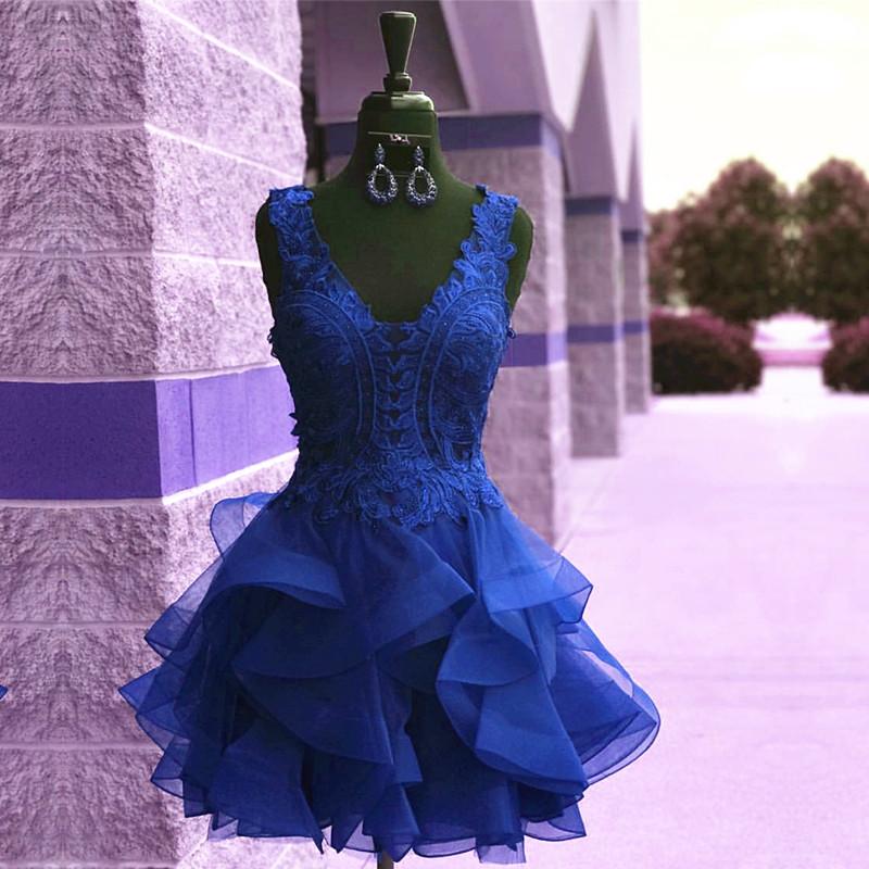 Elegant Lace Appliques Organza Ruffles Homecoming Dresses Short