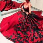 Cargar imagen en el visor de la galería, Black Embroidery Beaded Satin Strapless Ball Gowns Couture Evening Dress
