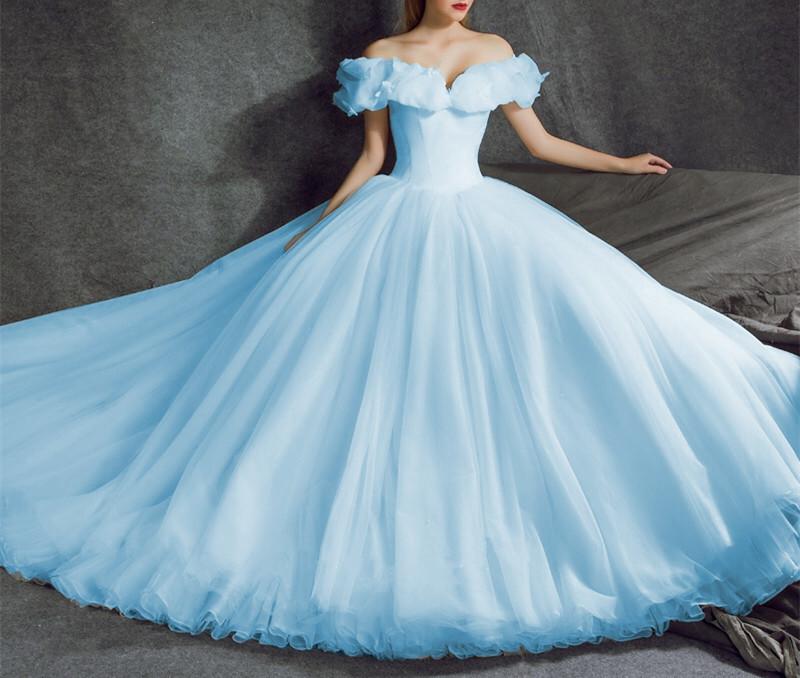 Off Shoulder Tulle Ball Gowns Cinderella Wedding Dresses 2018