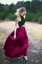 Cargar imagen en el visor de la galería, black crop top taffeta ball gowns prom dresses two pieces
