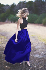 Cargar imagen en el visor de la galería, black crop top taffeta ball gowns prom dresses two pieces
