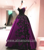 Load image into Gallery viewer, Black Embroidery Beaded Satin Strapless Ball Gowns Couture Evening Dress
