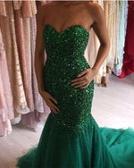 Cargar imagen en el visor de la galería, Crystal-Prom-Dresses-2019-Green-Mermaid-Evening-Gowns-Luxurious-Beaded
