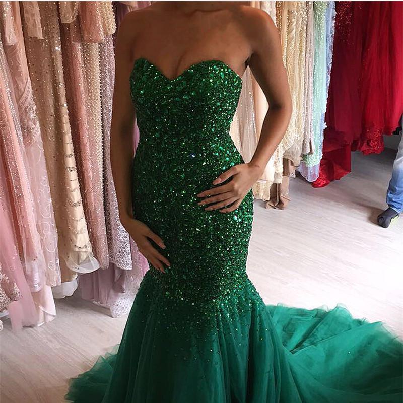 Mermaid Crystal Beaded Evening Dresses Sweetheart Prom Gowns