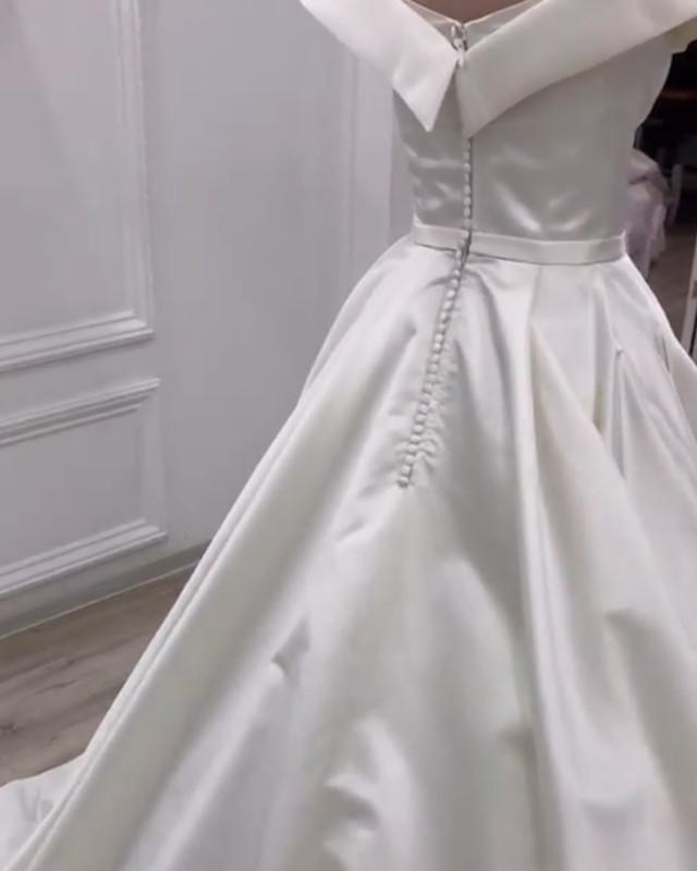 Elegant Satin Wedding Dress Button Back