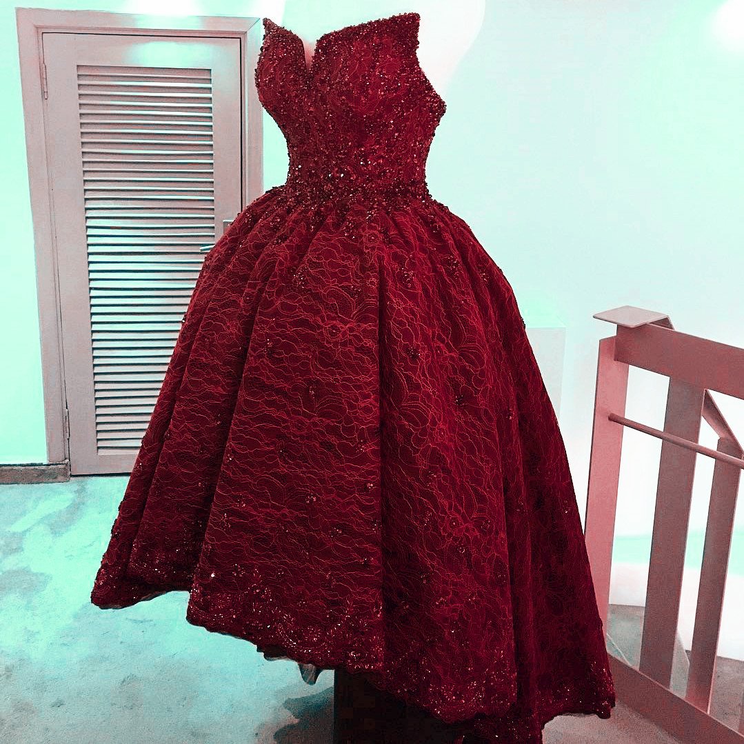 Beading Strapless Lace Prom Dresses Front Short Long Back Evening Gowns