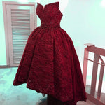 Load image into Gallery viewer, Beading Strapless Lace Prom Dresses Front Short Long Back Evening Gowns
