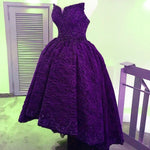 Load image into Gallery viewer, Beading Strapless Lace Prom Dresses Front Short Long Back Evening Gowns
